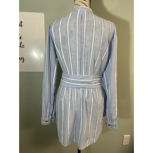 Anthropologie Building 18 Blue Striped South Seas Tunic Shirt with Tie Size 12 - Picture 4 of 9